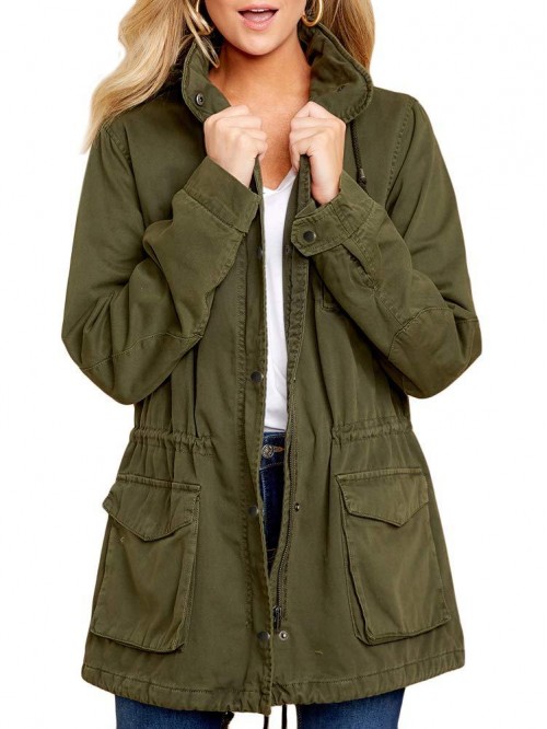 Womens Military Safari Anorak Jacket Hoodies Zip U...