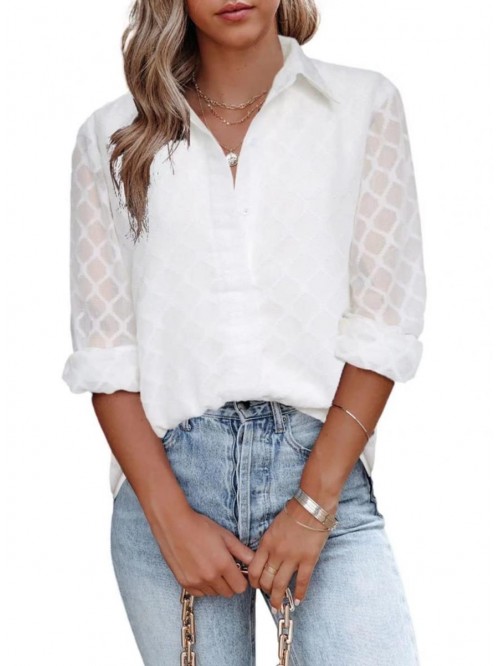 Womens Button Down Shirts Long Sleeve V Neck Blous...