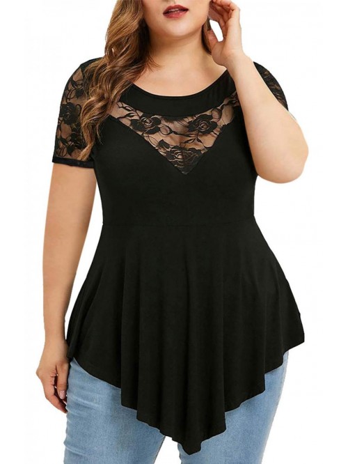 Womens Plus Size Tops O-Neck Asymmetric Short Slee...