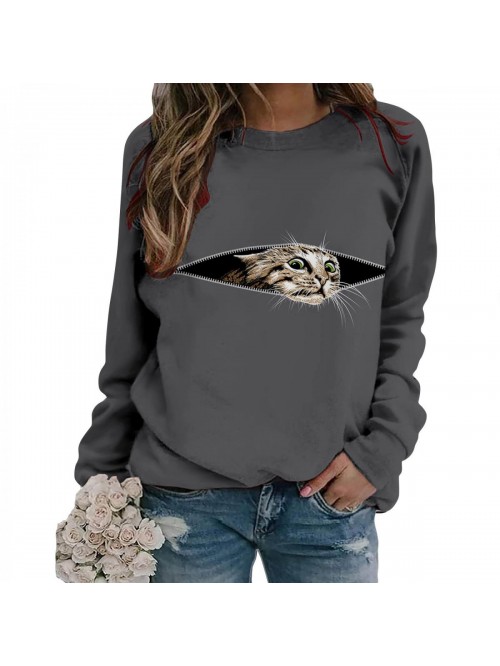 Lifelike Cat Sweatshirt Long Sleeve Cute Kitten Ph...