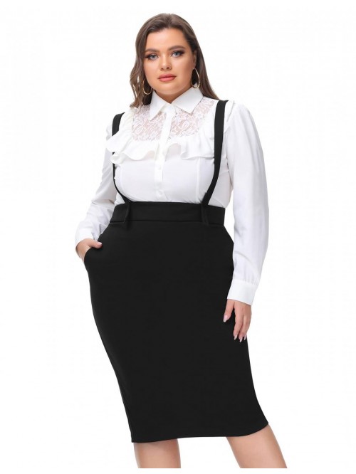 Plus Size High Waist Overalls Back Slit Pencil Bod...