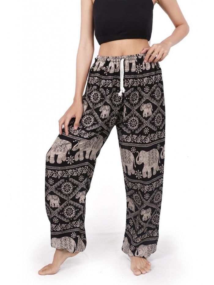 Women's Smocked Waist Harem Hippie Boho Yoga Palazzo Casual Pants 