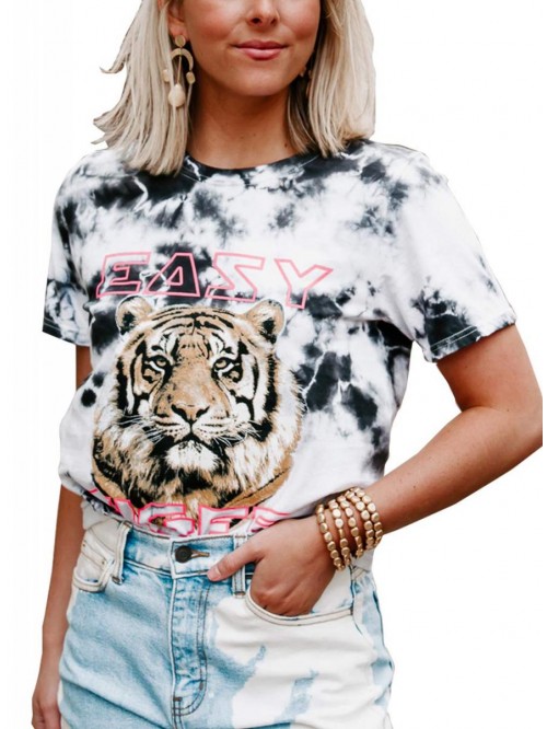 CHOICE Women Tiger Tee Shirt Short Sleeve Tie dye ...