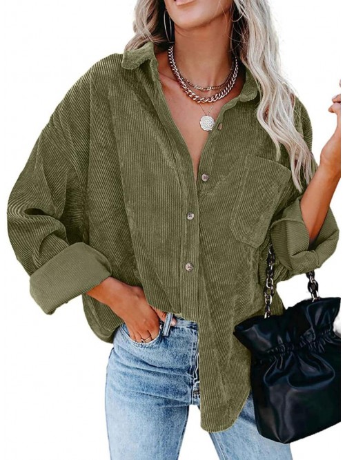 Women's Corduroy Shirt Long Sleeve Button Down Blo...