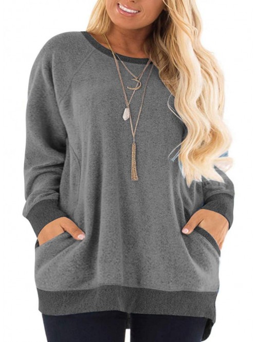 Women's Plus Size Sweatshirts Color Block Long Sle...