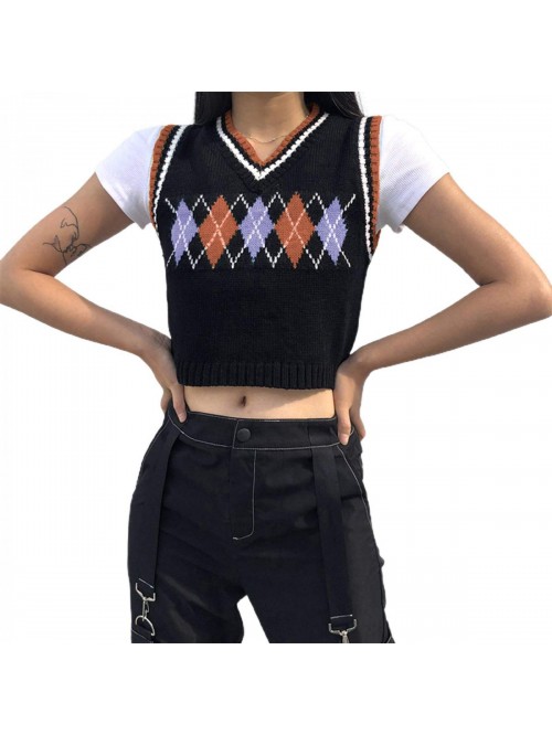 Sleeveless Knitted Sweater Vest Streetwear Preppy ...