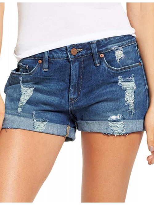 Women's Ripped Denim Jean Shorts High Waisted Stre...