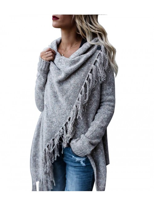 Women's Tassel Hem Sweater Long Cardigan Knitwer P...