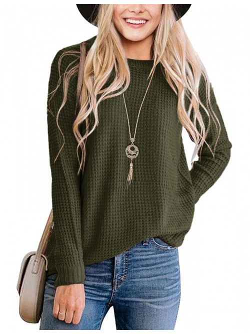 Women's Long Sleeve Waffle Knit Sweater Crew Neck ...