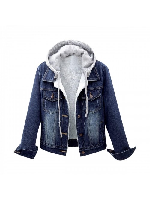 Denim Jacket Womens Winter Detachable Hoodie Warm ...