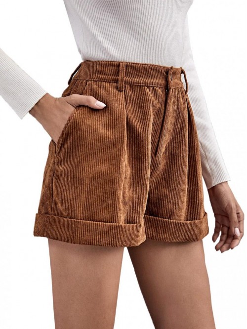 Women's Casual Wide Leg High Waist Cuffed Hem Cord...