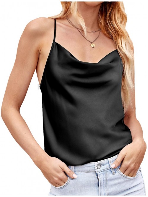 Silk Camisole Tops for Women Cowl Neck Camis Satin...