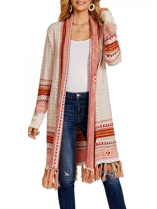 Women Boho Cardigan Sweater Long Open Front Maxi K...