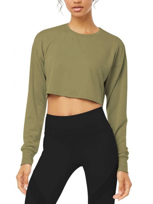 Long Sleeve Crop Top Cropped Sweatshirt for Women ...