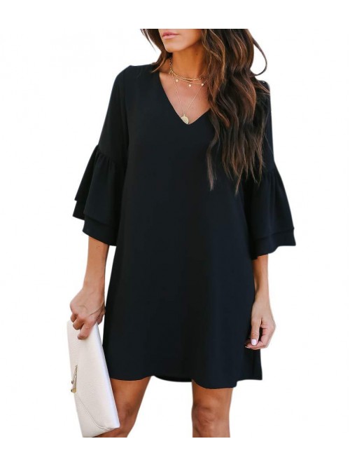 Women's Dress Sweet & Cute V-Neck Bell Sleeve Shif...