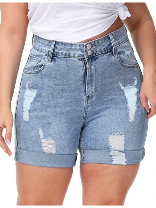 Plus Size Denim Shorts Women High Waisted Stretch ...