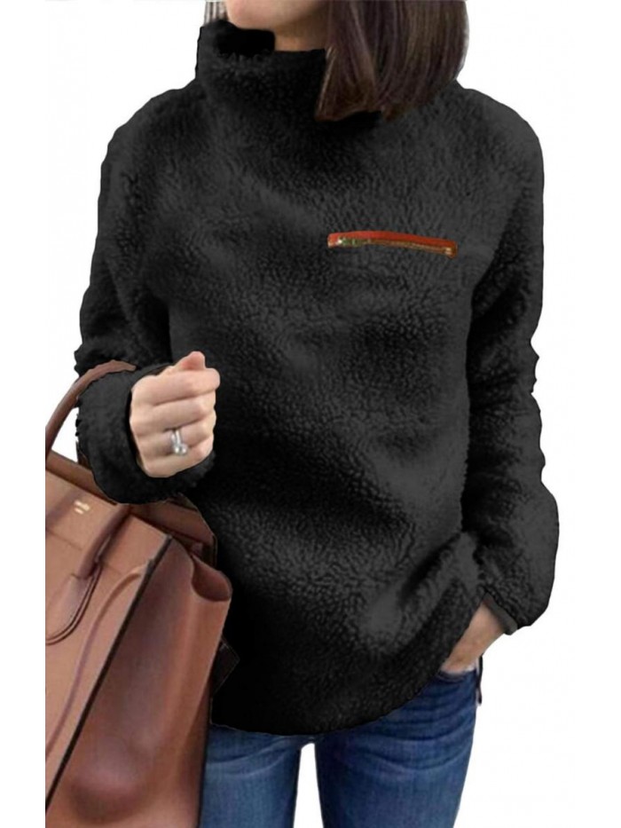 Sherpa Pullover Sweaters for Women Winter Warm Tunic Tops Sweatshirts 