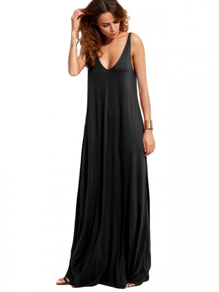 Women's Casual Sleeveless Deep V Neck Summer Beach Maxi Long Dress 