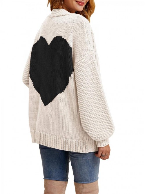 Womens Oversized Love Heart Pattern Print Open Fro...