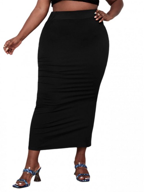 Women's Plus Size Elegant High Waist Solid Bodycon...