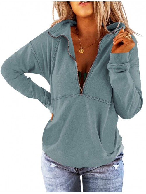 Find Women's Long Sleeve Lapel Half Zip Up Sweatsh...