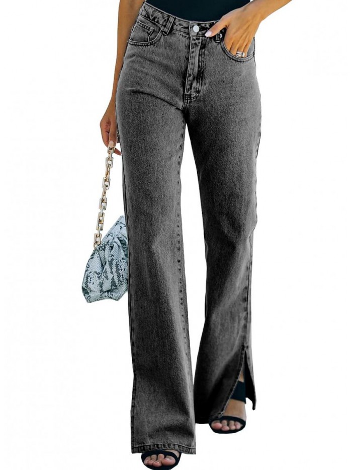 Women Mid Rise Distressed Flare Jeans Ripped Hole Denim Pants 