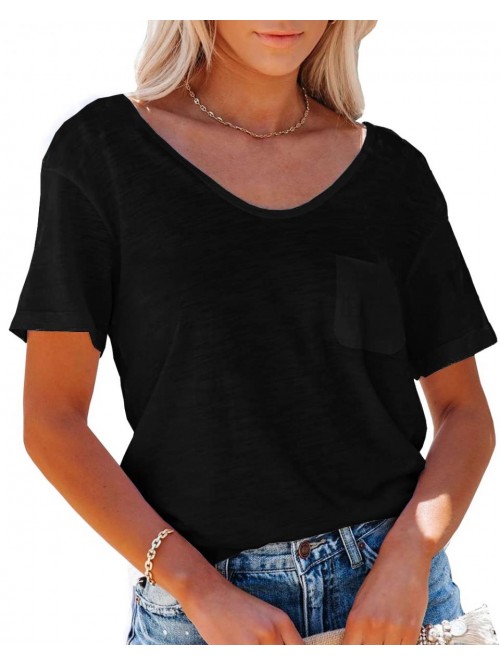 Womens Short Sleeve V Neck T Shirts Casual Side Sp...