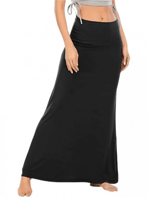 Women's Casual High Waist Solid Flare Long Maxi Sk...