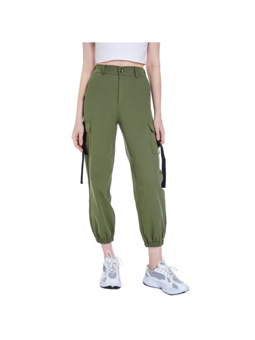 Womens High Waisted Black Cargo Pants with Pockets...