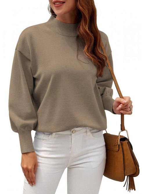 Womens Casual Lightweight Sweater Mock Neck Batwin...