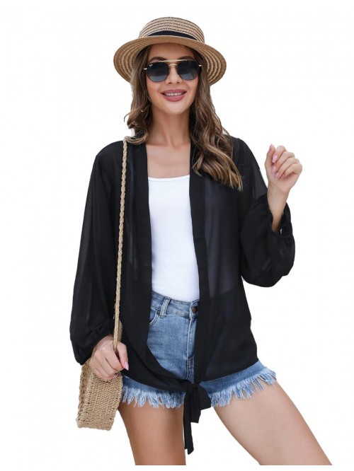 Women's 3/4 Sleeve Open Front Cardigan Cover Up La...