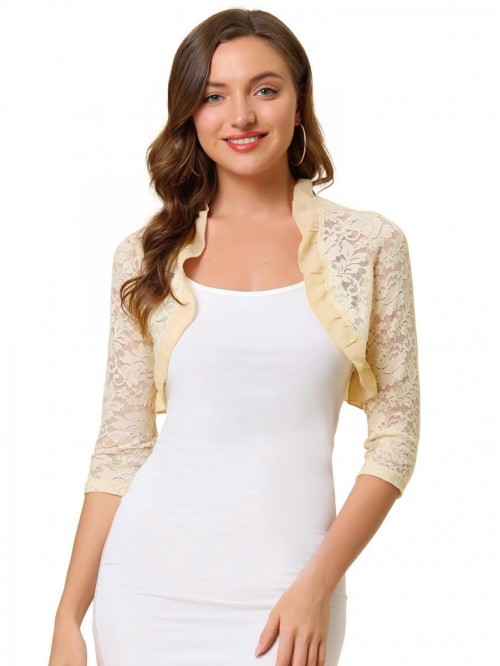 K Women's Elegant Ruffle Collar Crop Cardigan Shee...