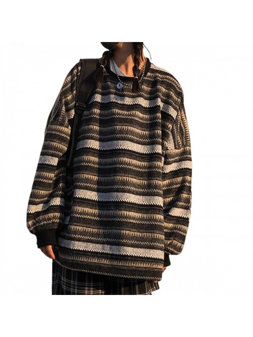 Oversized Striped Sweatshirt Pullover Loose Sweate...