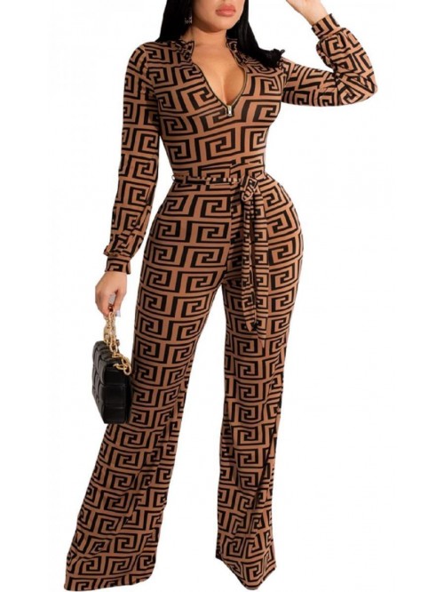 Women's Sexy V Neck Jumpsuit Elegant Long Sleeve C...