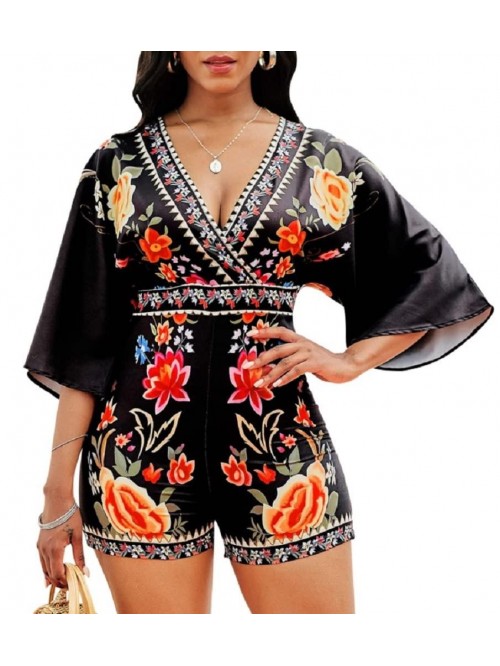 Sexy Short Rompers V Neck Backless Jumpsuit Floral...