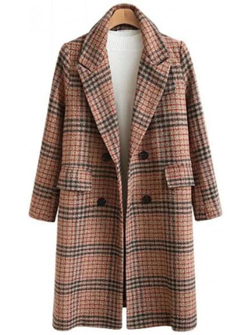 Women's Winter Oversize Lapel Collar Woolen Plaid ...