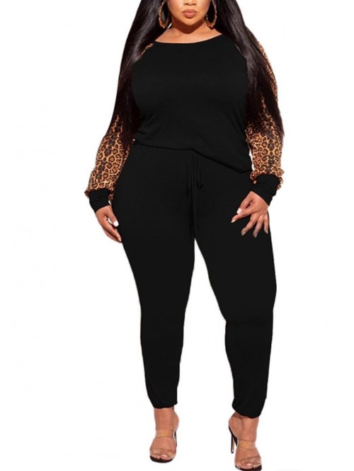 Plus Size 2 Piece Outfits Leopard Print T Shirt an...