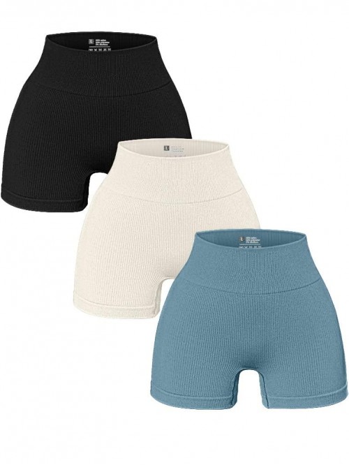 Women's 3 Piece Yoga Shorts Ribbed Seamless Workou...