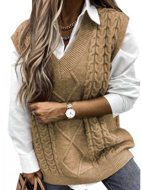 Sweater Vest Women Oversized V Neck Sleeveless Swe...