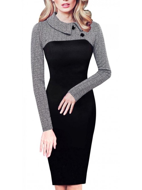 Women's Retro Chic Colorblock Lapel Career Tunic D...