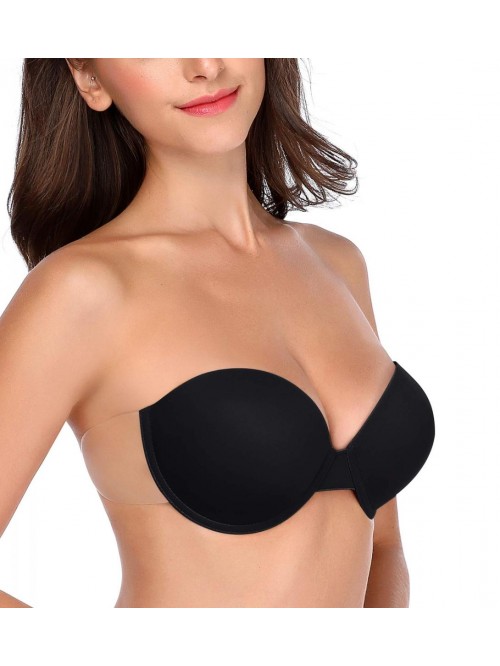 Women’s Backless Strapless Push Up Bra Thick Pad...