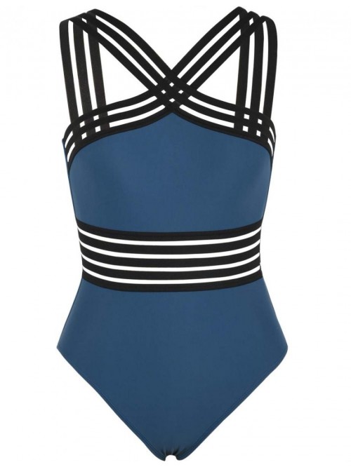 Women's One Piece Swimwear Front Crossover Swimsui...