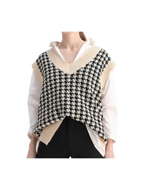 Sweater Vest Oversized Houndstooth Retro Argyle Pl...