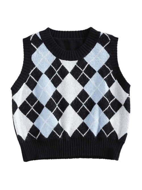 Women's V-Neck Sweater Vest Sleeveless Houndstooth...