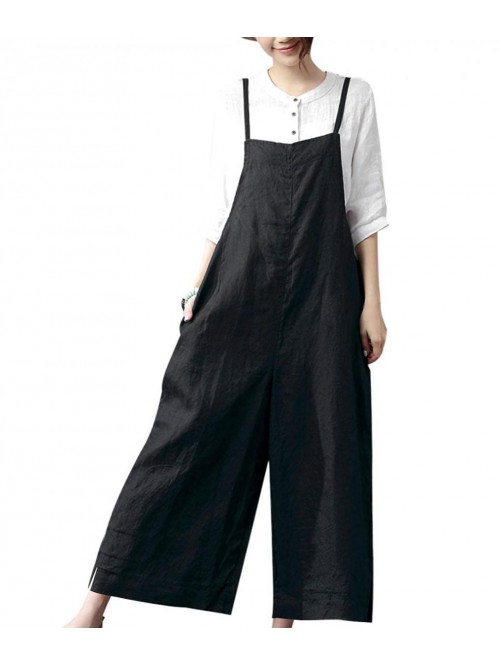 Women Casual Loose Long Bib Pants Wide Leg Jumpsui...