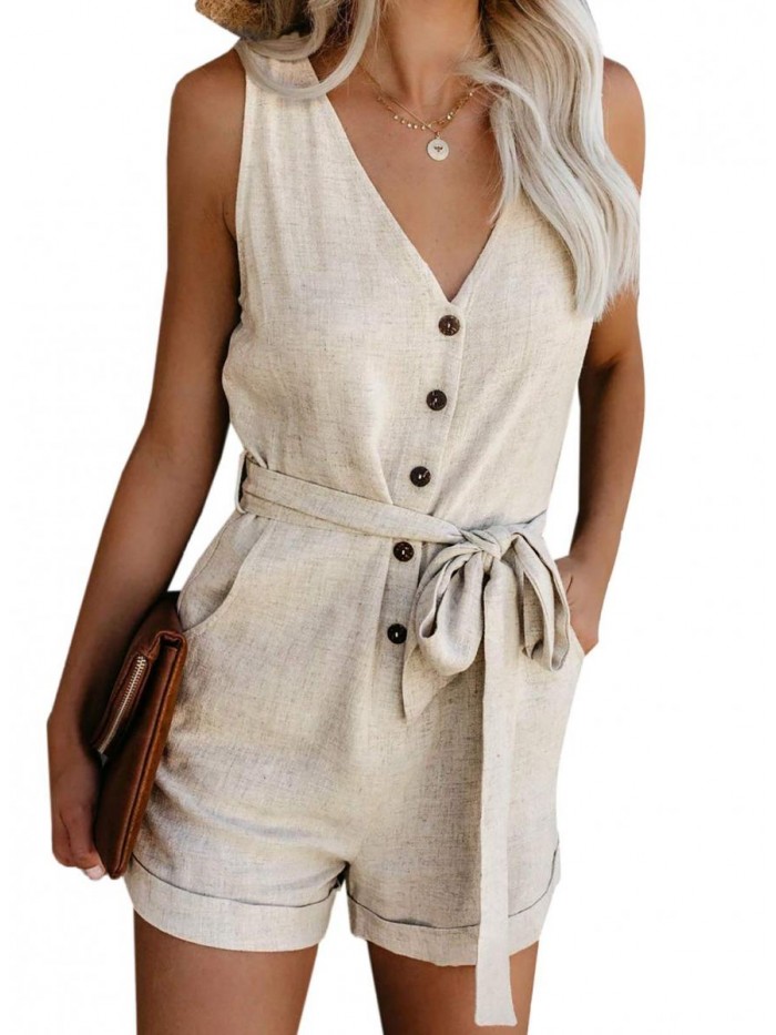 Women V Neck Bat Sleeve Belted Wrap Short Jumpsuit,S-XL 