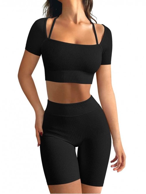 Workout Outfits for Women 2 Piece Ribbed Seamless ...