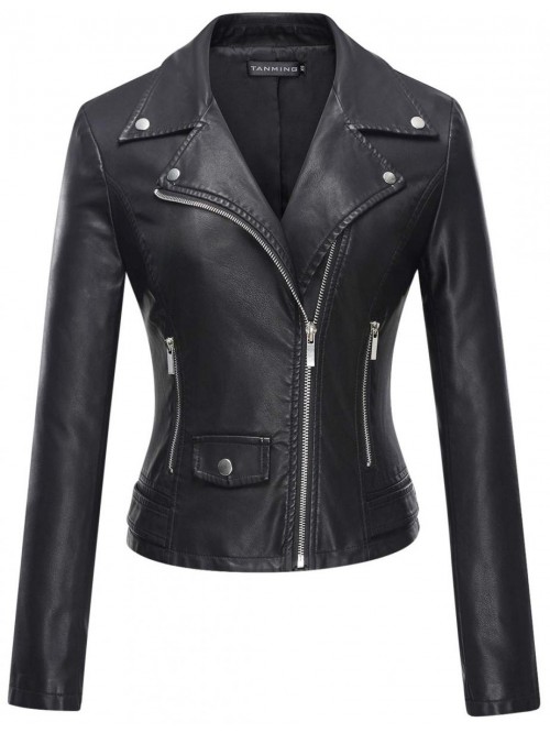 Women's Faux Leather Moto Biker Short Coat Jacket 