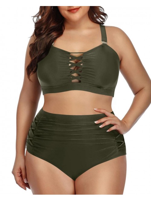 Women Plus Size Two Piece Bikini Swimsuit High Wai...