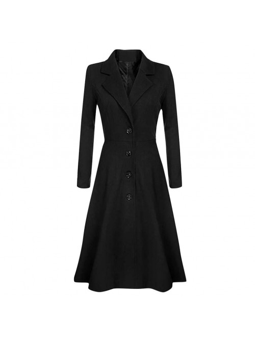 Womens Winter Lapel Button Long Trench Coat Jacket...